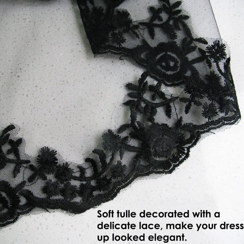 Patty Both Black Ribbon Edge Bridal Wedding Veils with Comb (black lace) - Image 3